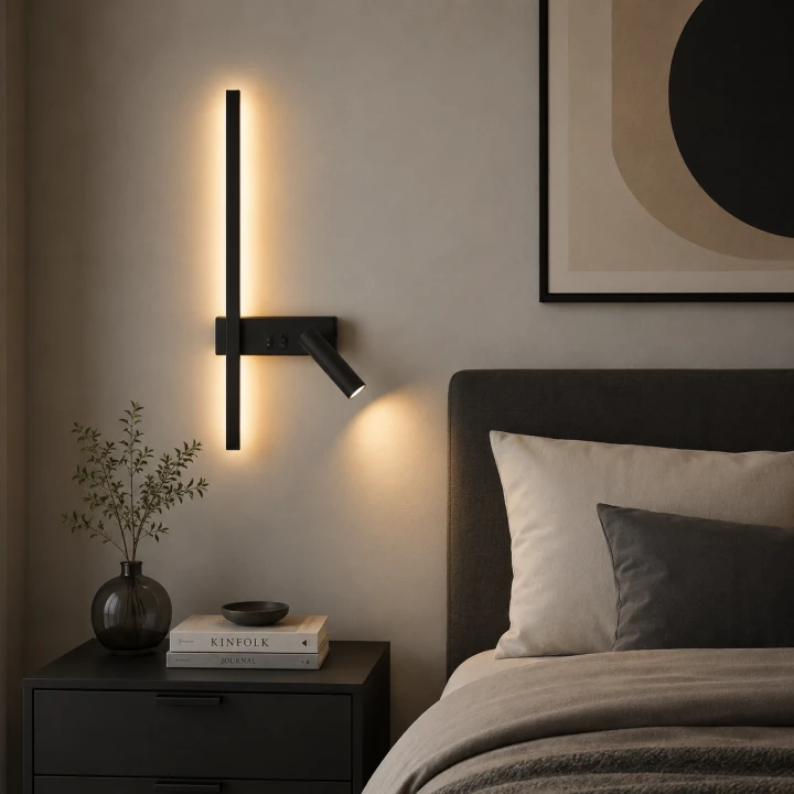 Kinkiet LED Velora Left Black 50 cm z lampką do czytania