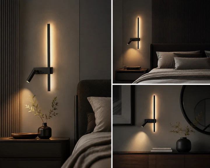 Kinkiet LED Velora Right Black 50 cm z lampką do czytania
