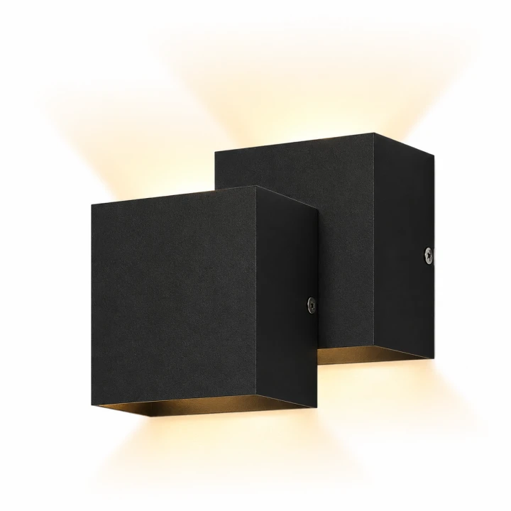 Zestaw Czarny Kinkiet oświetlenie LED CUBOX lampa ścienna do korytarza i salonu 10x10 cm