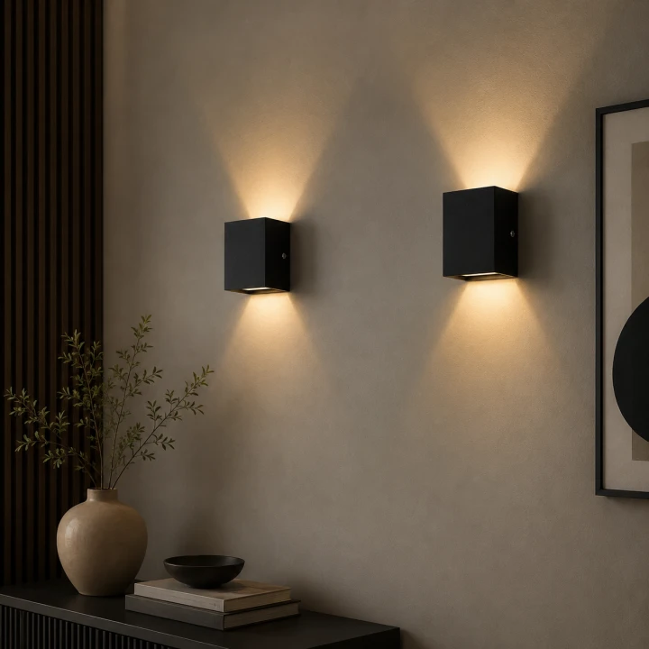 Zestaw Czarny Kinkiet oświetlenie LED CUBOX lampa ścienna do korytarza i salonu 10x10 cm