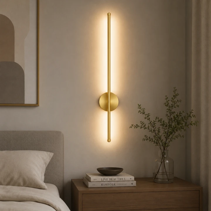 Kinkiet ścienny oświetlenie LED 50 cm z pilotem i 3 barwami światła złoty
