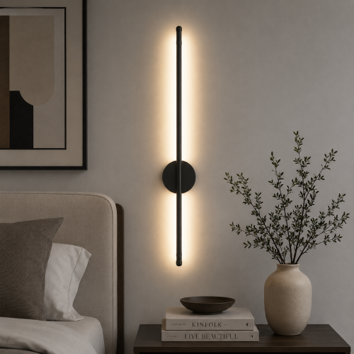 Kinkiet ścienny oświetlenie LED 50 cm z pilotem i 3 barwami światła czarny