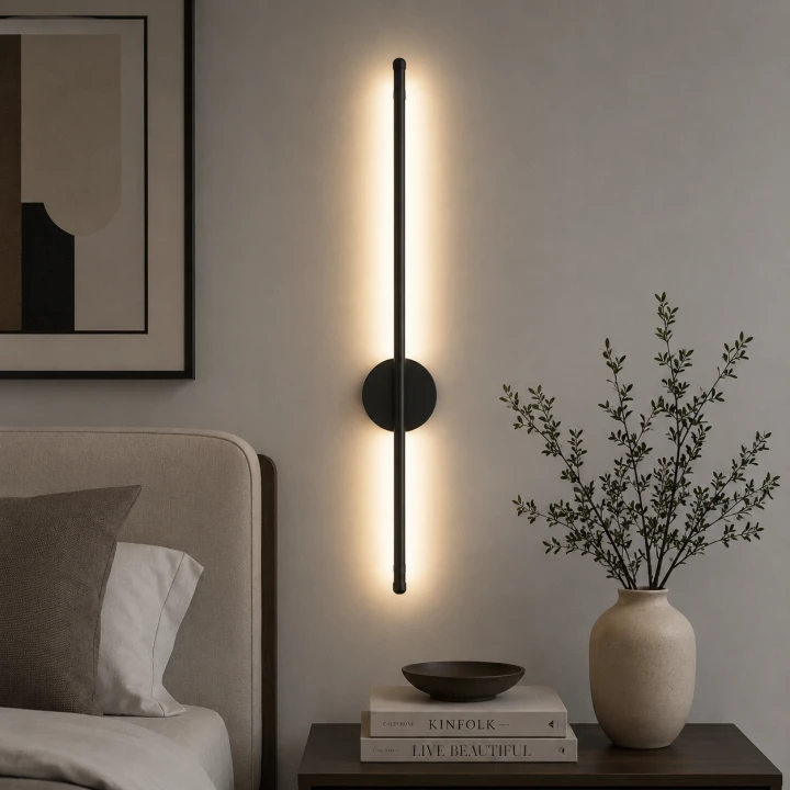 Kinkiet ścienny oświetlenie LED 50 cm z pilotem i 3 barwami światła czarny