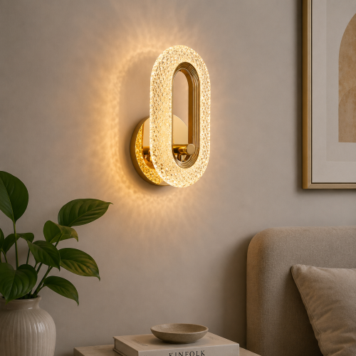 Złoty Kinkiet LED Kryształowy Lumina Aura Nowoczesna Lampa Ścienna Glamour 24 CM