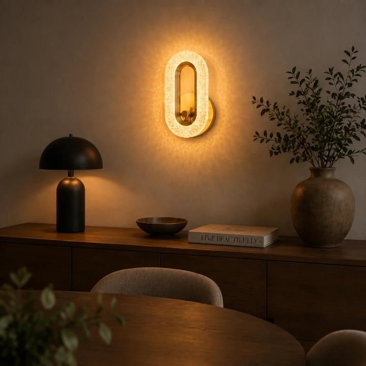 Złoty Kinkiet LED Kryształowy Lumina Aura Nowoczesna Lampa Ścienna Glamour 24 CM