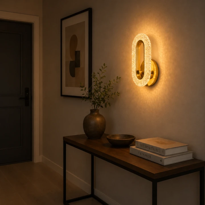 Złoty Kinkiet LED Kryształowy Lumina Aura Nowoczesna Lampa Ścienna Glamour 24 CM