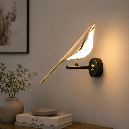 Kinkiet LED Złoty Ptak Avis Nowoczesna Lampa Ścienna Czarno-Złota 29 CM