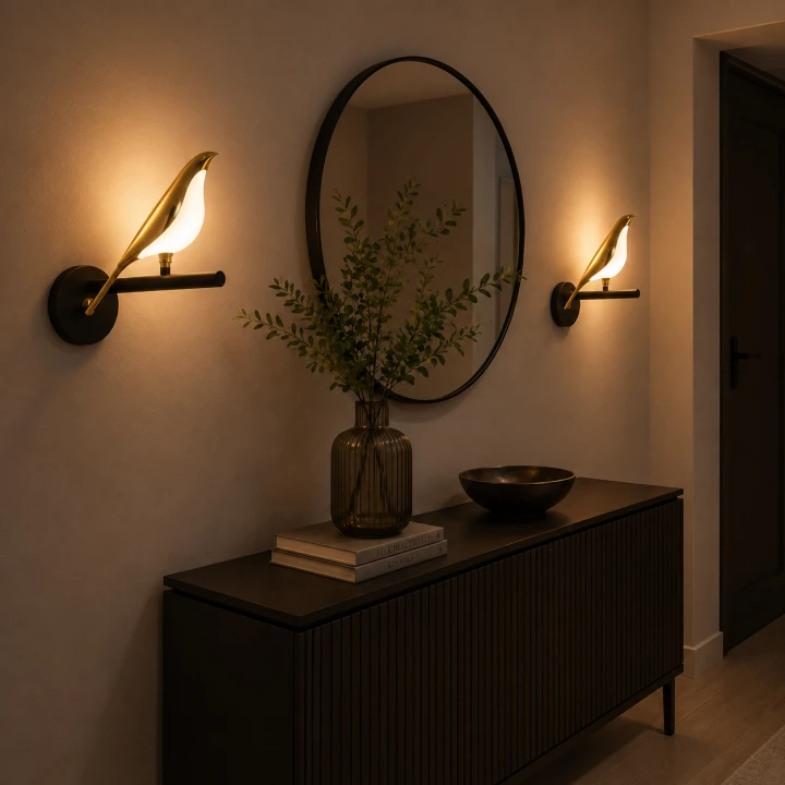 Kinkiet LED Złoty Ptak Avis Nowoczesna Lampa Ścienna Czarno-Złota 29 CM
