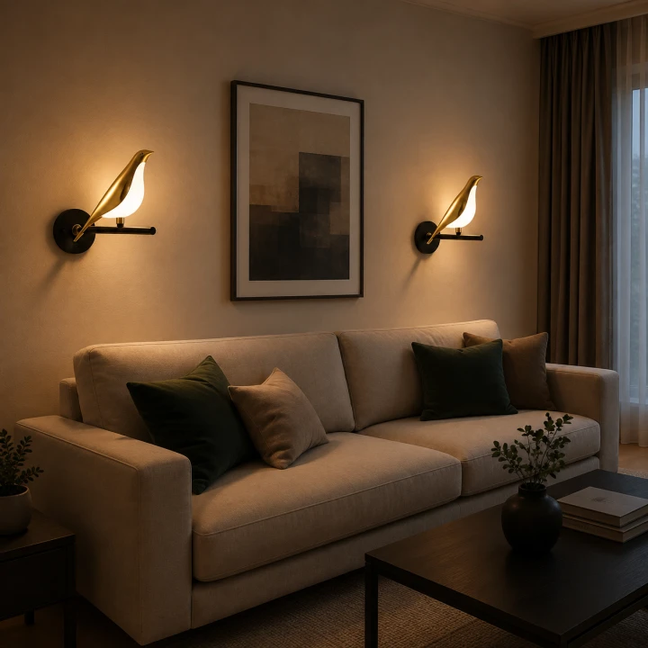 Kinkiet LED Złoty Ptak Avis Nowoczesna Lampa Ścienna Czarno-Złota 29 CM