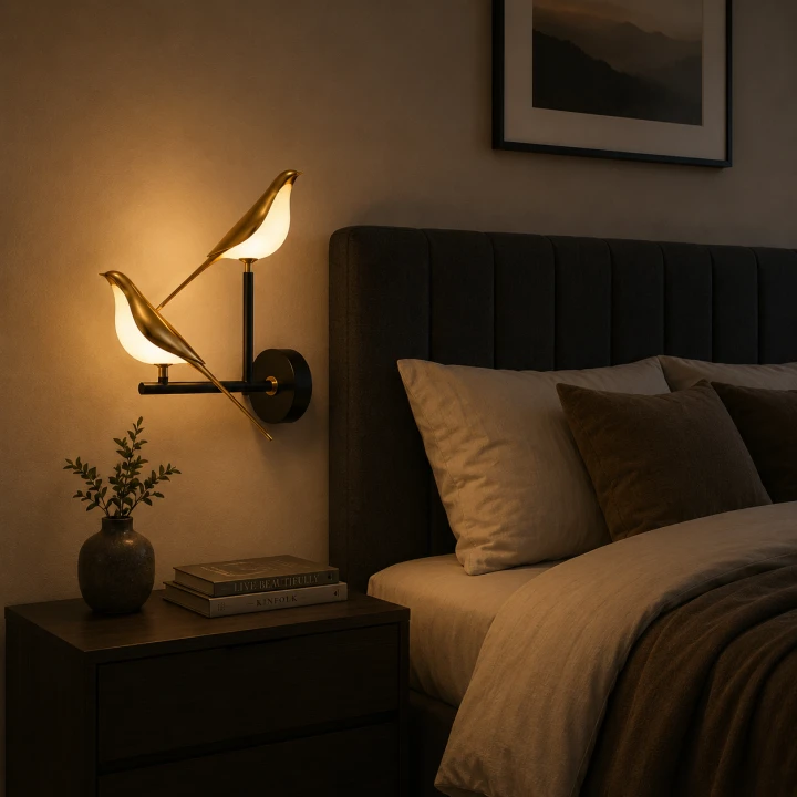 Designerski Kinkiet LED 2x Złoty Ptak Avis Duo Podwójna Lampa Ścienna Czarno-Złota 38 CM
