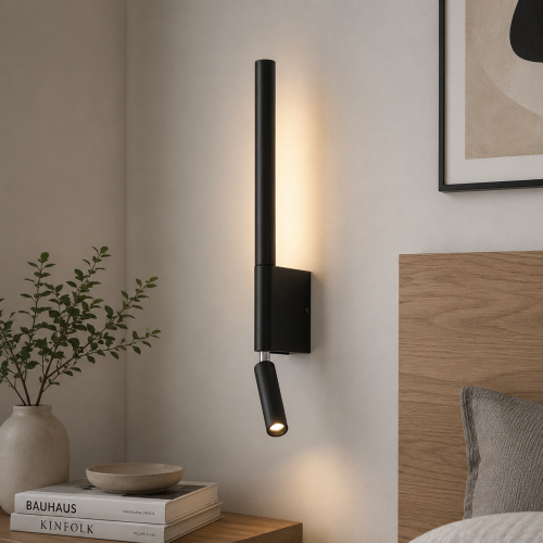 Kinkiet LED do Czytania Czarny Linea Focus Nowoczesna Lampa Ścienna 2w1 Nocna 43 CM
