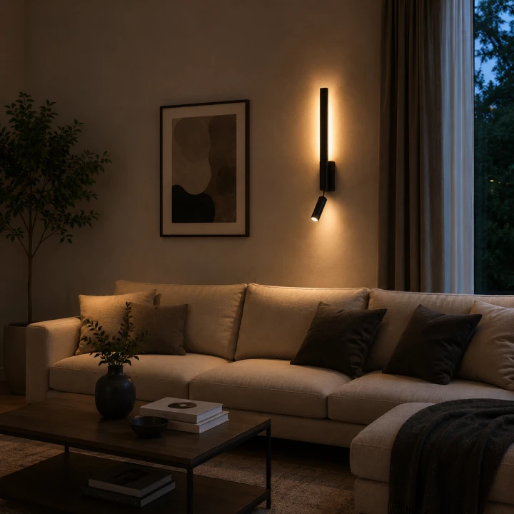 Kinkiet LED do Czytania Czarny Linea Focus Nowoczesna Lampa Ścienna 2w1 Nocna 43 CM