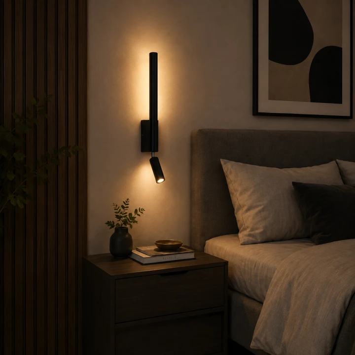 Kinkiet LED do Czytania Czarny Linea Focus Nowoczesna Lampa Ścienna 2w1 Nocna 43 CM