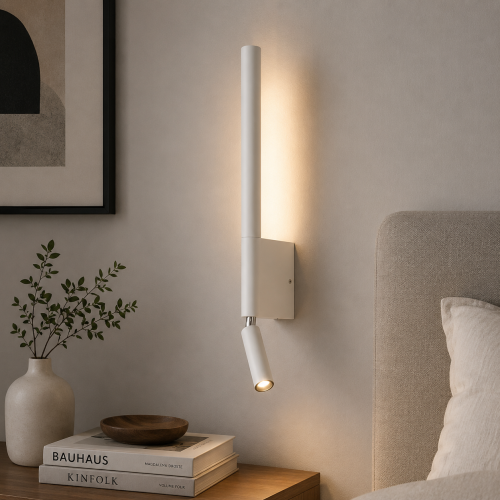 Kinkiet LED do Czytania Biały Linea Focus Nowoczesna Lampa Ścienna 2w1 Nocna 43 CM
