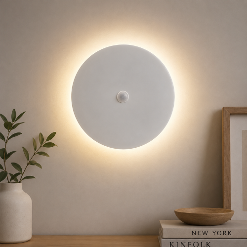 Kinkiet LED z Czujnikiem Ruchu Eclipse Sensor Okrągła Lampa Ścienna z Efektem Łuny