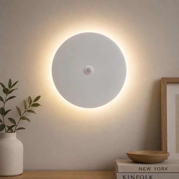 Kinkiet LED z Czujnikiem Ruchu Eclipse Sensor Okrągła Lampa Ścienna z Efektem Łuny