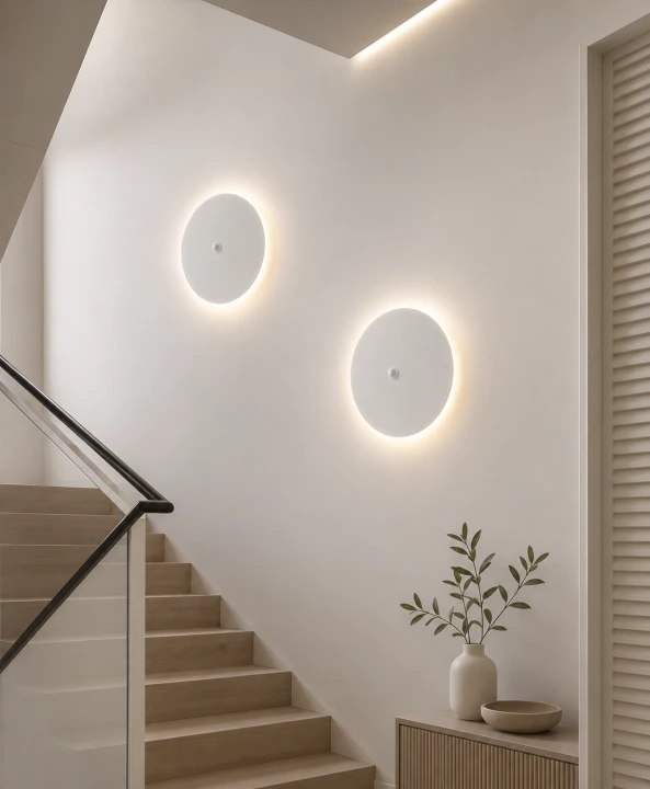 Kinkiet LED z Czujnikiem Ruchu Eclipse Sensor Okrągła Lampa Ścienna z Efektem Łuny