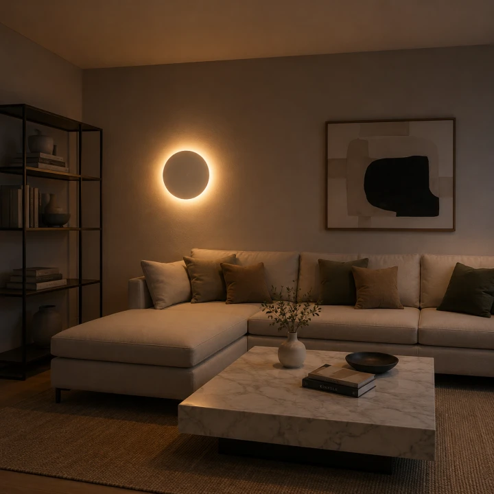 Kinkiet LED z Czujnikiem Ruchu Eclipse Sensor Okrągła Lampa Ścienna z Efektem Łuny