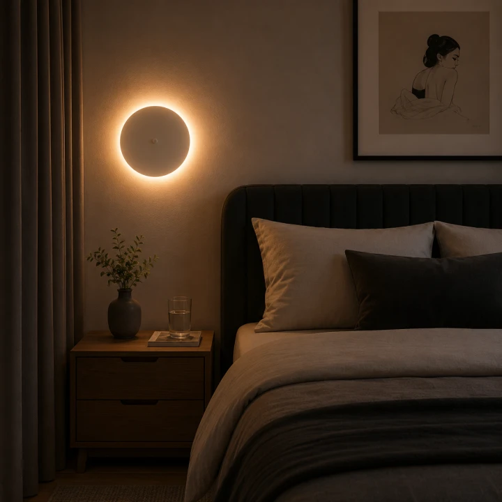 Kinkiet LED z Czujnikiem Ruchu Eclipse Sensor Okrągła Lampa Ścienna z Efektem Łuny
