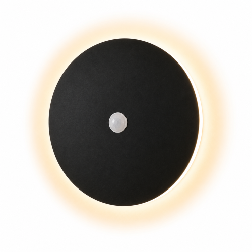 Kinkiet LED z Czujnikiem Ruchu Czarny Eclipse Sensor Okrągła Lampa Ścienna Loft z Efektem Łuny