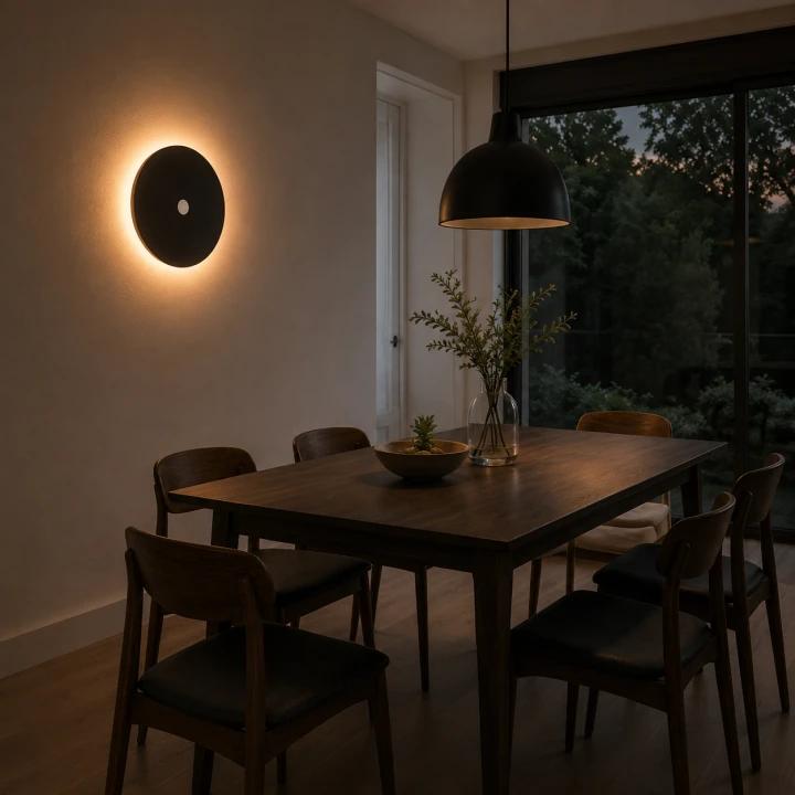Kinkiet LED z Czujnikiem Ruchu Czarny Eclipse Sensor Okrągła Lampa Ścienna Loft z Efektem Łuny