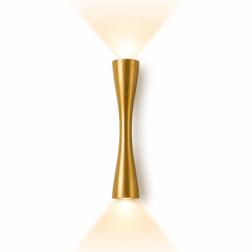 Złoty Kinkiet LED Góra-Dół Hourglass Gold Smukła Lampa Ścienna Klepsydra Glamour