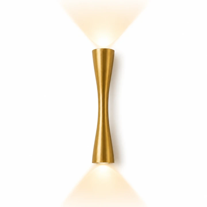 Złoty Kinkiet LED Góra-Dół Hourglass Gold Smukła Lampa Ścienna Klepsydra Glamour