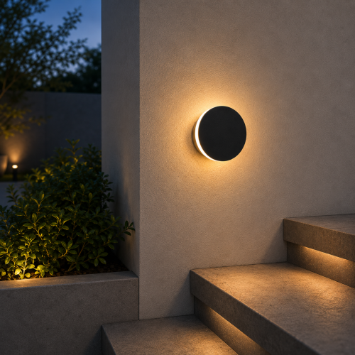 Kinkiet Elewacyjny LED z Czujnikiem Ruchu Aqua Eclipse Wodoodporna Lampa IP65 Czarny z Efektem Halo