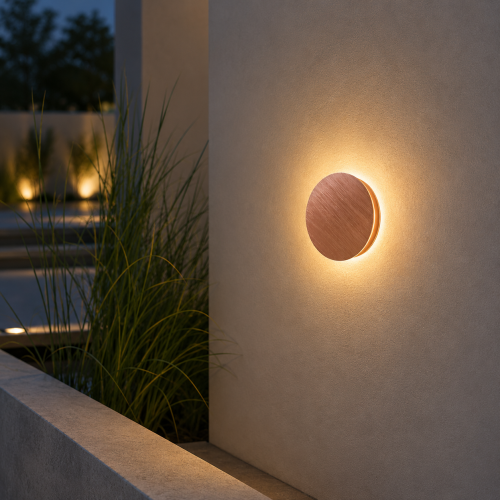 Kinkiet Elewacyjny LED z Czujnikiem Ruchu Aqua Eclipse Wodoodporna Lampa IP65 Różowe Złoto z Efektem Halo