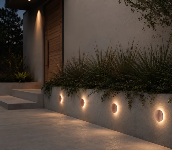 Kinkiet Elewacyjny LED z Czujnikiem Ruchu Aqua Eclipse Wodoodporna Lampa IP65 Różowe Złoto z Efektem Halo