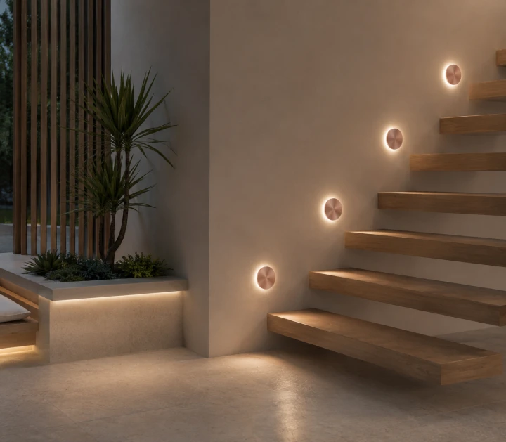Kinkiet Elewacyjny LED z Czujnikiem Ruchu Aqua Eclipse Wodoodporna Lampa IP65 Różowe Złoto z Efektem Halo