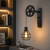 Kinkiet Loft Industrialny Czarny Pulley Black Lampa Ścienna z Kołem Pasowym i Koszykiem Retro