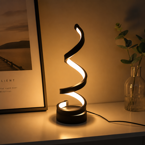 Designerska Lampa Stołowa LED Czarna Twist Glow Lampka Nocna Spiralna Wstęga
