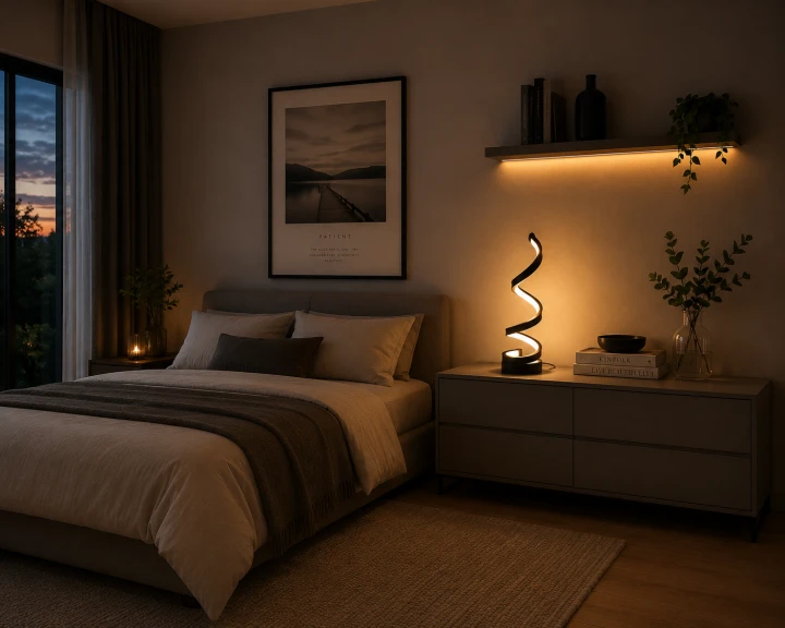 Designerska Lampa Stołowa LED Czarna Twist Glow Lampka Nocna Spiralna Wstęga