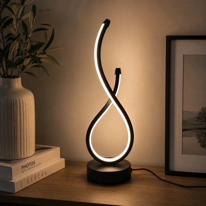 Designerska Lampa Stołowa LED Czarna Infinity Glow Lampka Nocna Nieskończoność
