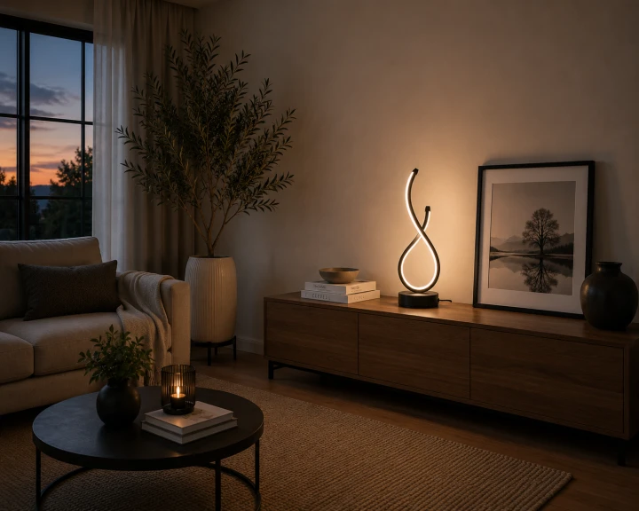 Designerska Lampa Stołowa LED Czarna Infinity Glow Lampka Nocna Nieskończoność