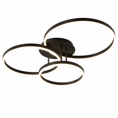 Lampa Sufitowa LED Czarna Trio Ring 76W Nowoczesny Żyrandol 3 Okręgi na Pilot