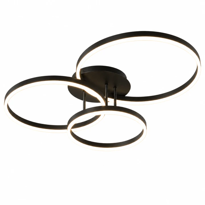 Lampa Sufitowa LED Czarna Trio Ring 76W Nowoczesny Żyrandol 3 Okręgi na Pilot