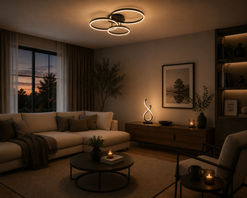 Lampa Sufitowa LED Czarna Trio Ring 76W Nowoczesny Żyrandol 3 Okręgi na Pilot