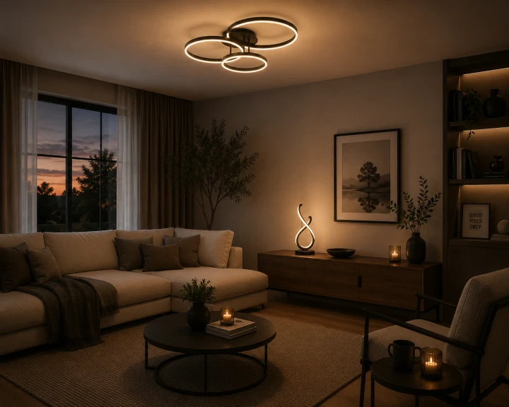 Lampa Sufitowa LED Czarna Trio Ring 76W Nowoczesny Żyrandol 3 Okręgi na Pilot