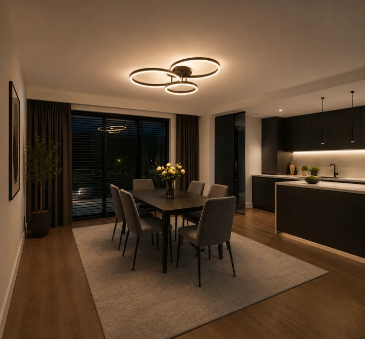 Lampa Sufitowa LED Czarna Trio Ring 76W Nowoczesny Żyrandol 3 Okręgi na Pilot