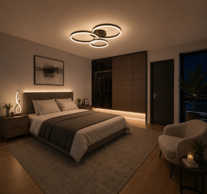 Lampa Sufitowa LED Czarna Trio Ring 76W Nowoczesny Żyrandol 3 Okręgi na Pilot