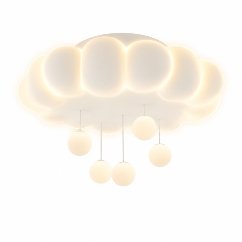 Lampa Dziecięca LED Fluffy Cloud Plafon Chmurka 3D z Wiszącymi Kulkami + Pilot