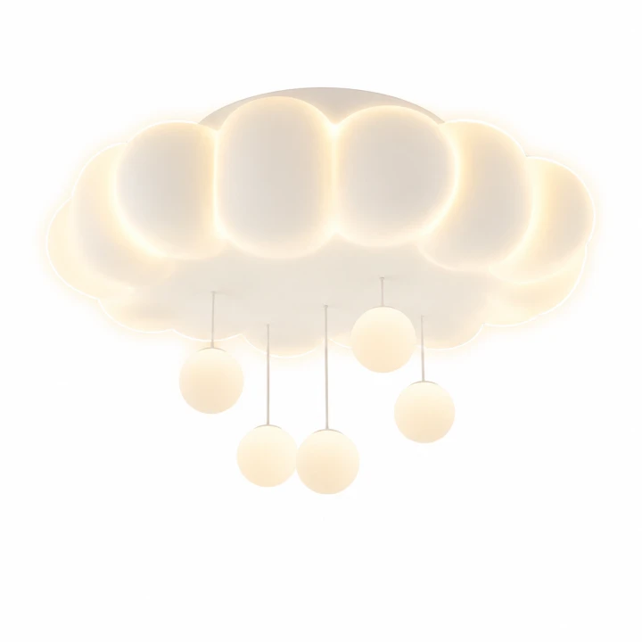 Lampa Dziecięca LED Fluffy Cloud Plafon Chmurka 3D z Wiszącymi Kulkami + Pilot