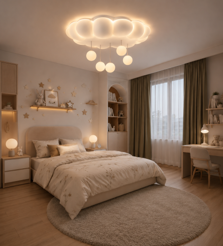 Lampa Dziecięca LED Fluffy Cloud Plafon Chmurka 3D z Wiszącymi Kulkami + Pilot