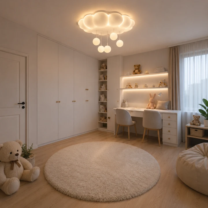 Lampa Dziecięca LED Fluffy Cloud Plafon Chmurka 3D z Wiszącymi Kulkami + Pilot