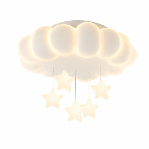 Lampa Dziecięca LED Fluffy Star Plafon Chmurka 3D z Wiszącymi Gwiazdkami + Pilot
