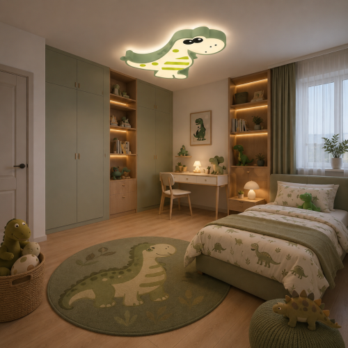 Lampa Dziecięca LED Dino Rex Plafon Sufitowy Zielony Dinozaur 3D do Pokoju Dziecka