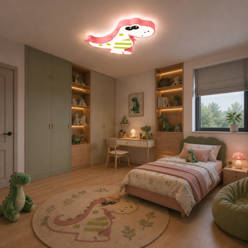 Lampa Dziecięca LED Dino Rex Plafon Sufitowy Różowy Dinozaur 3D do Pokoju Dziecka