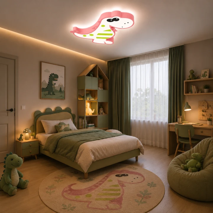 Lampa Dziecięca LED Dino Rex Plafon Sufitowy Różowy Dinozaur 3D do Pokoju Dziecka